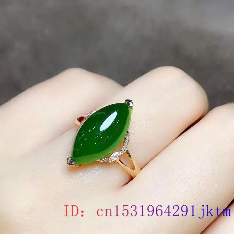 Green Jade Ring 925 Silver Amulet Natural Gifts Chalcedony Zircon