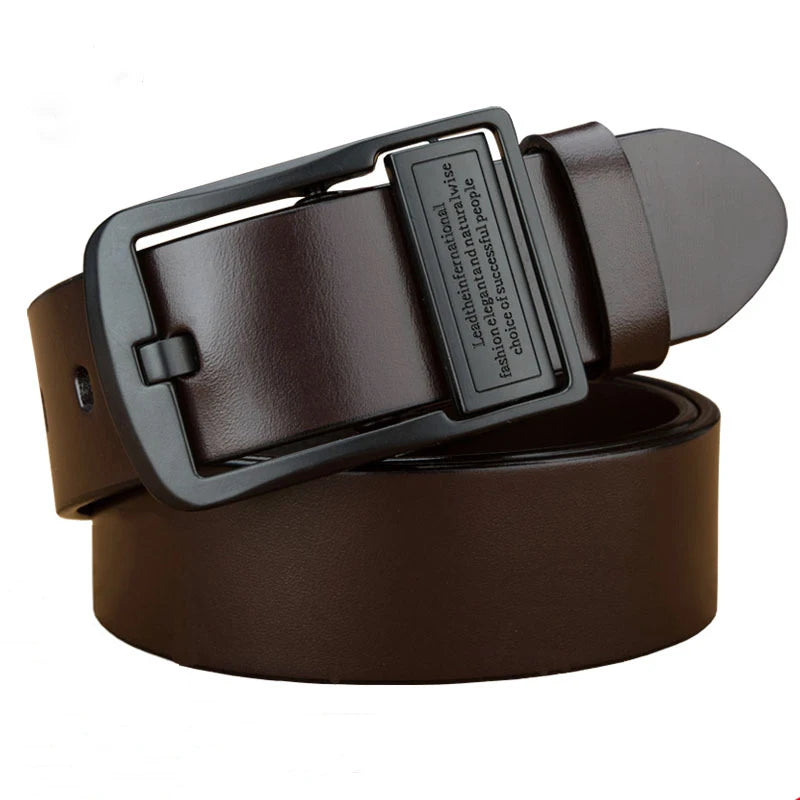 Men's Leather Belt Black Buckle Fashionable Trendy