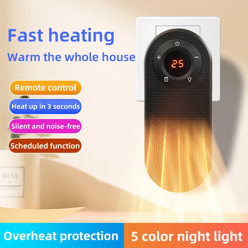 Wall Mounted Space Heater with Night Light Small Quick Heat Remote LED