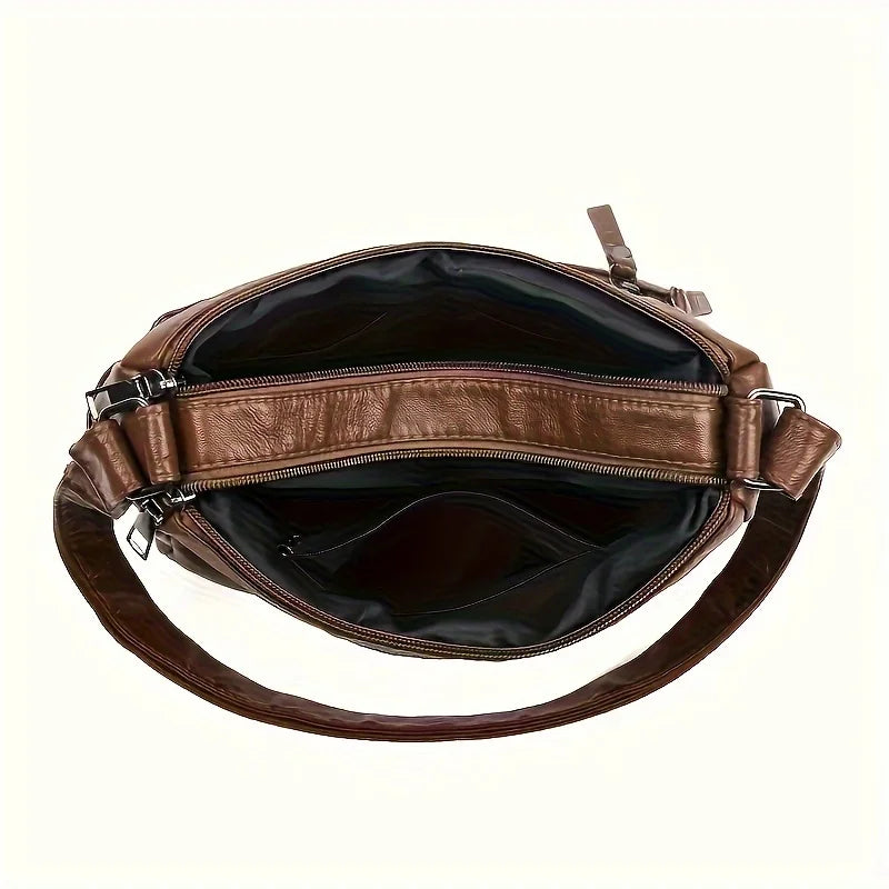 Vintage PU Crossbody Bag, Retro Multi Layer Shoulder Bag, Women's