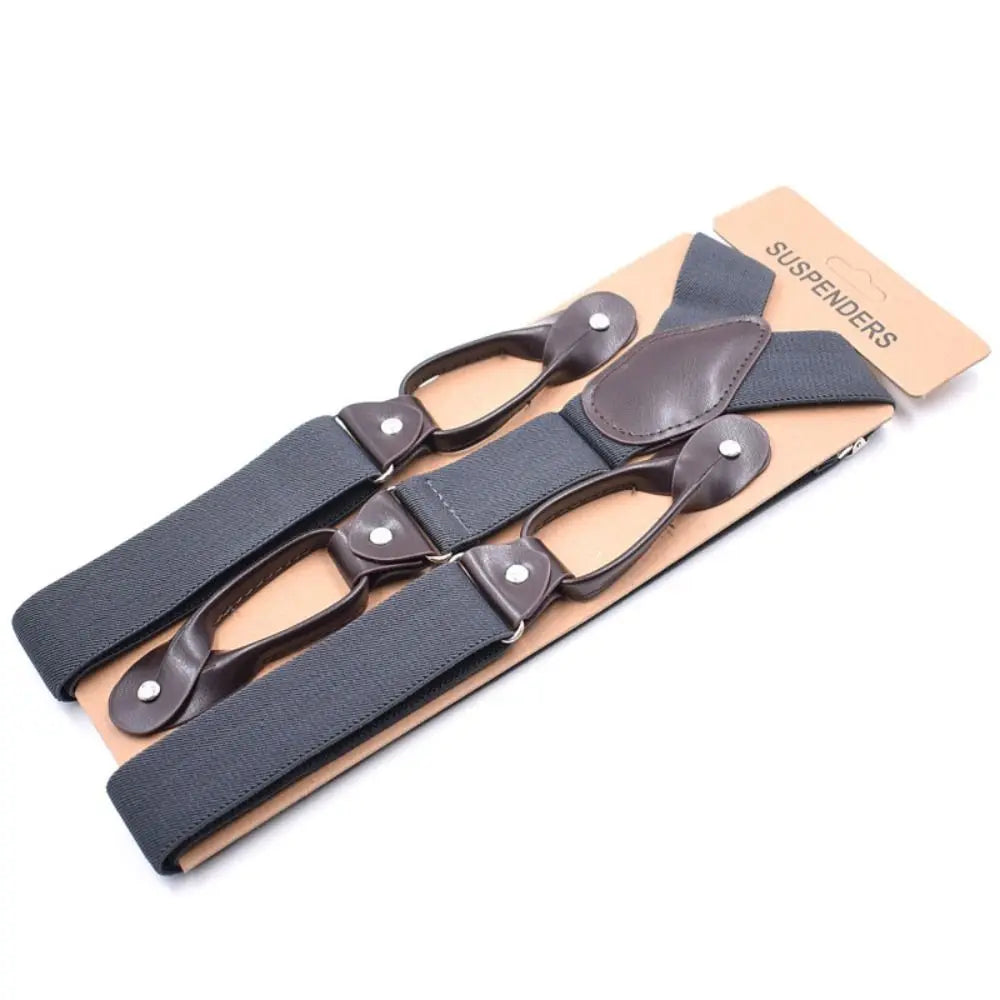 Men Women Adult Vintage Suspenders Leather Trimmed Button End Y Back