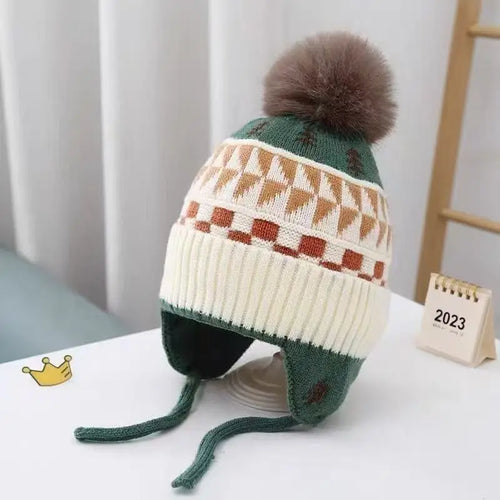 Ear Protection Baby Beanie Caps with Earflaps Soft Warm Pom Pom Winter