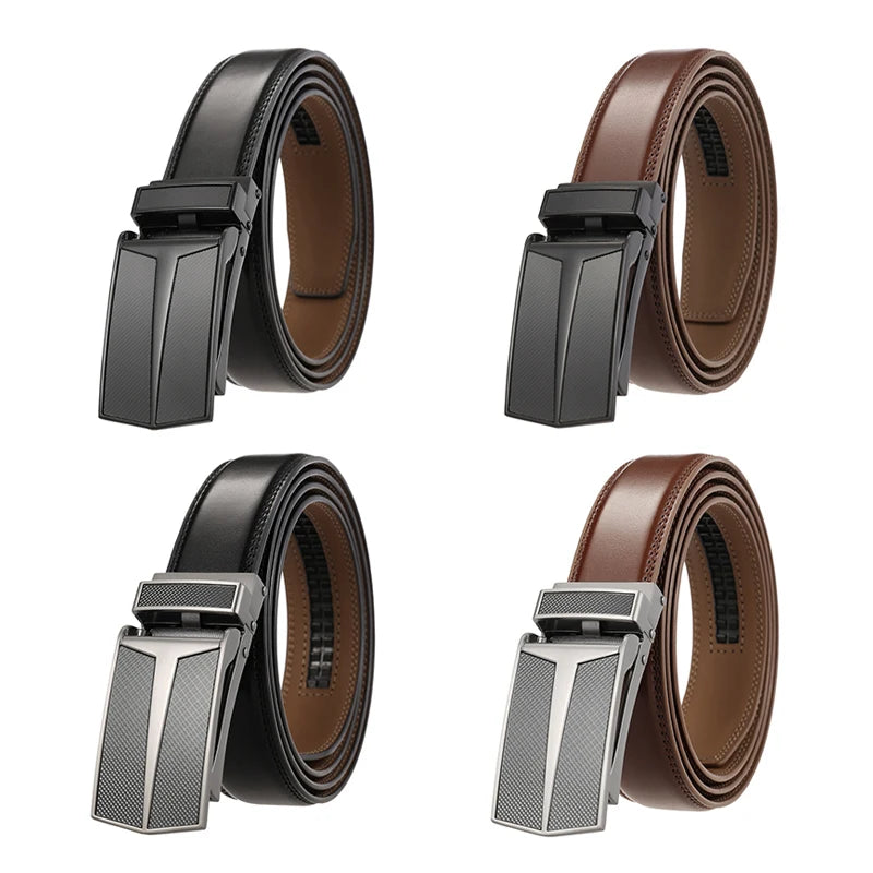 VATLTY 3.0cm Men's Genuine Leather Belt Silver Automatic Buckle