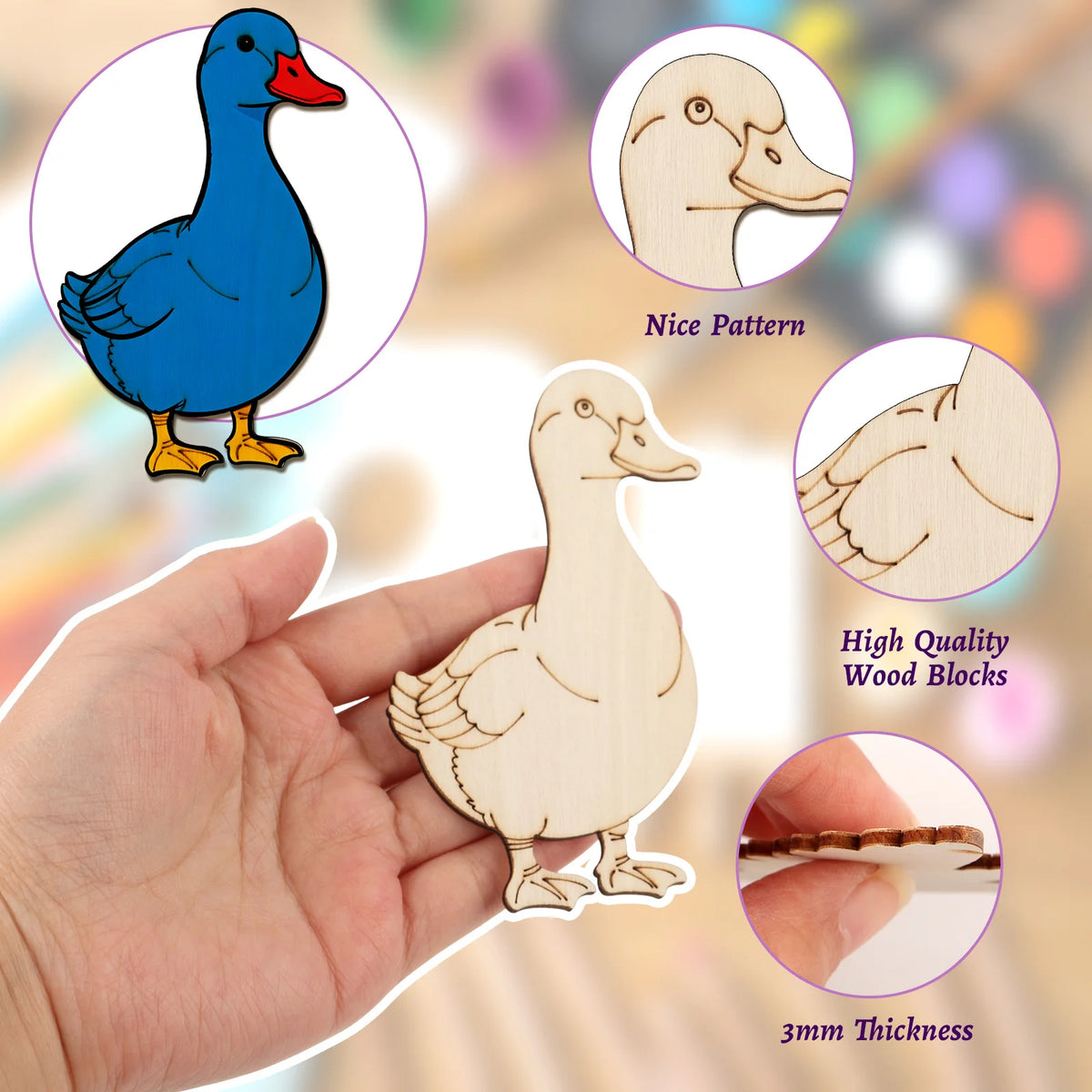 10pcs/set Unfinished Wood Duck Animal Ornaments Wooden Craft Set for