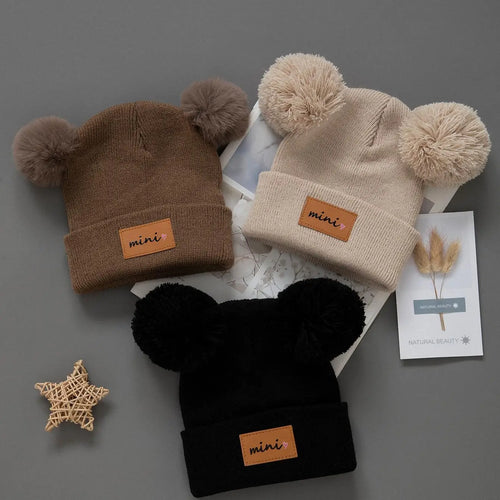 3pcs Kids Knitted Bonnet Bebe Newborn Baby Hat Pompom Cute Winter Hat