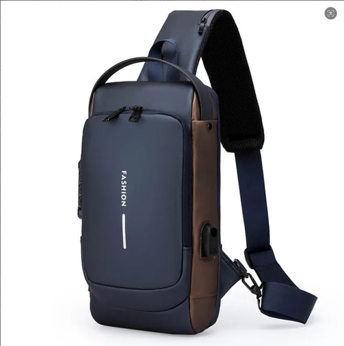 Men's Anti-Theft Chest Bag with Password Lock & USB Port Waterproof