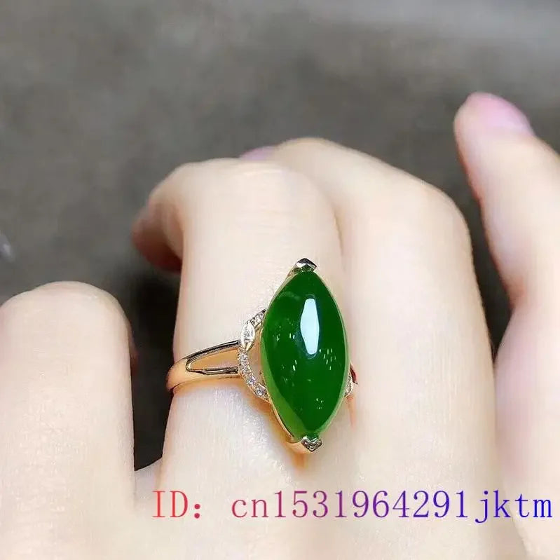 Green Jade Ring 925 Silver Amulet Natural Gifts Chalcedony Zircon