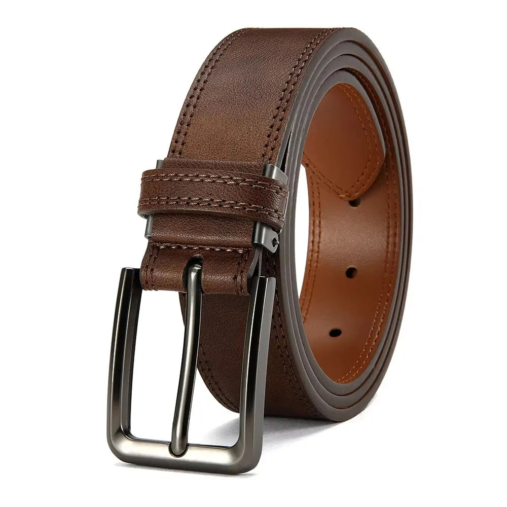 Men Belts High Quality Genuine Leather LONG Large Pin Buckle Metal