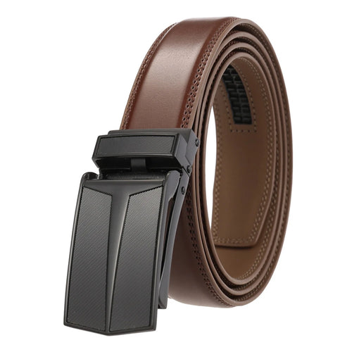VATLTY 3.0cm Men's Genuine Leather Belt Silver Automatic Buckle