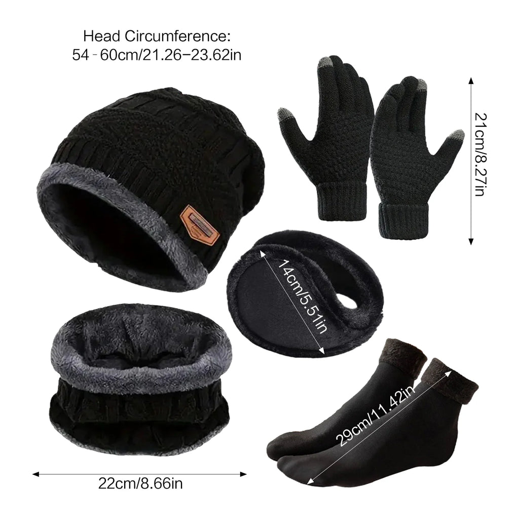 Autumn Winter Knitted Velvet Warm Set With Fleece Lined Knit Hat Scarf