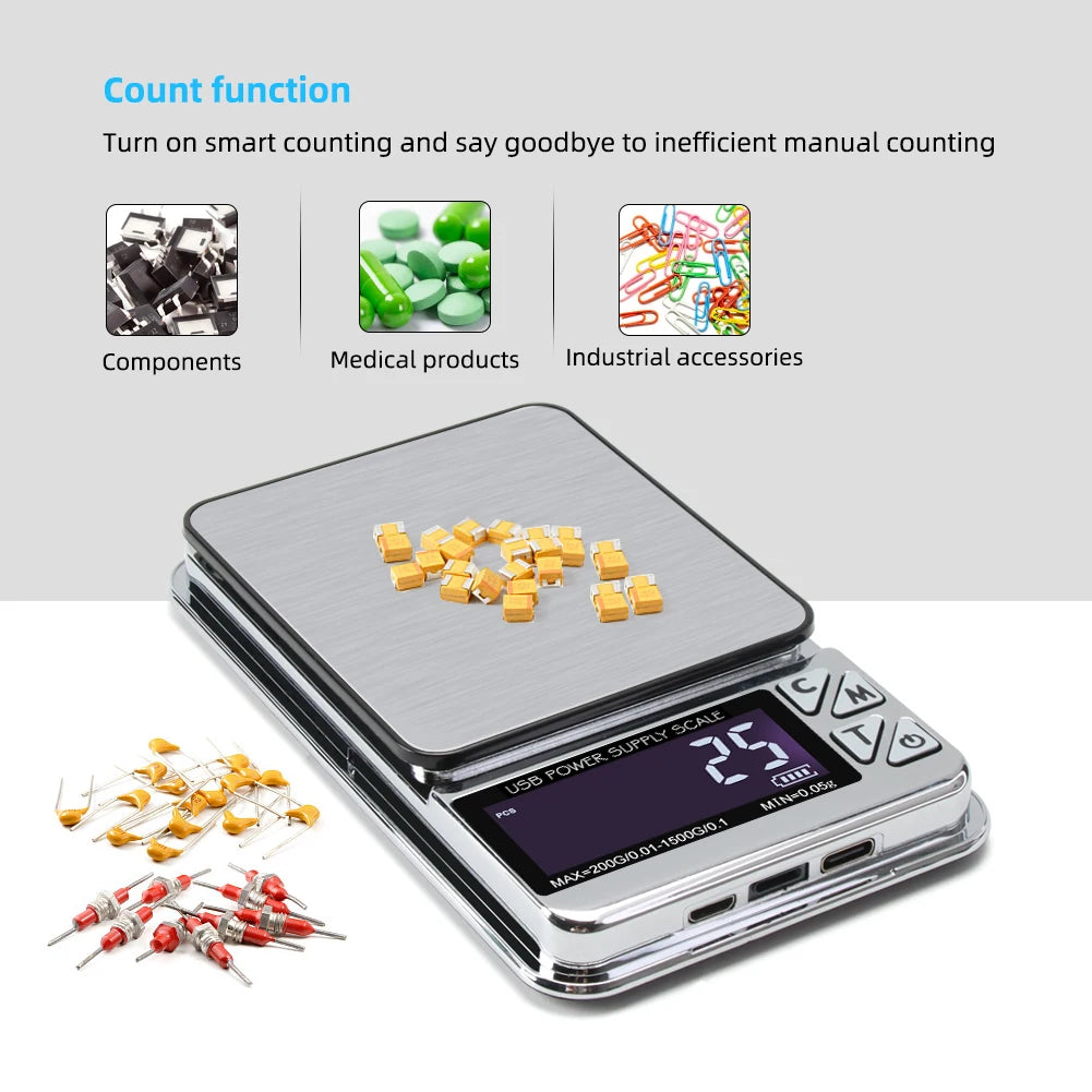 Digital Jewelry Scale High Precision 200g/1000gx0.01g Accuracy Smart
