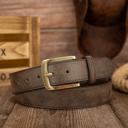 PU Leather Vintage  Buckle Belt – Unisex Waist Belt Brown Bronze 110cm