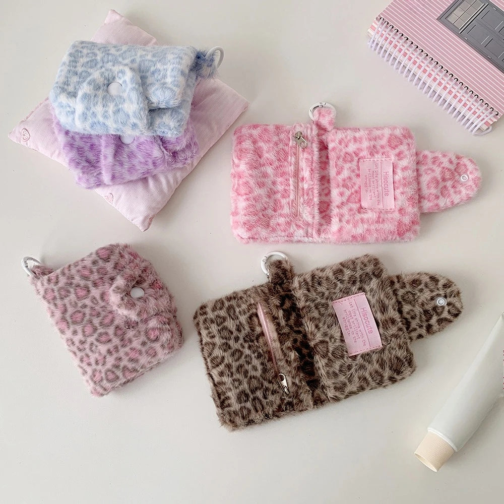 Leopard Pattern Plush Coin Purse Cute Wallet Card Bag Korean Fashion