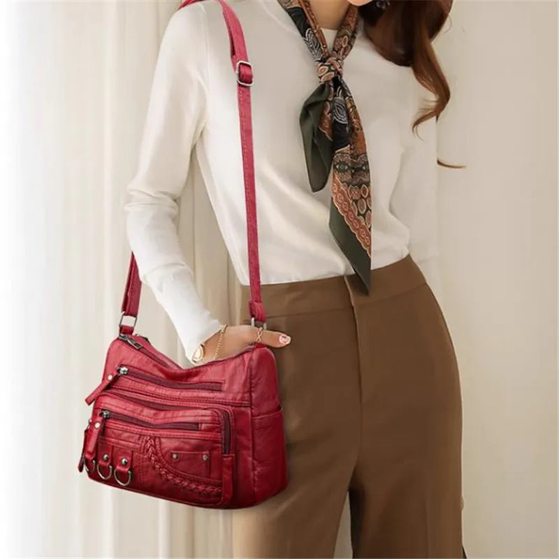 Vintage PU Crossbody Bag, Retro Multi Layer Shoulder Bag, Women's