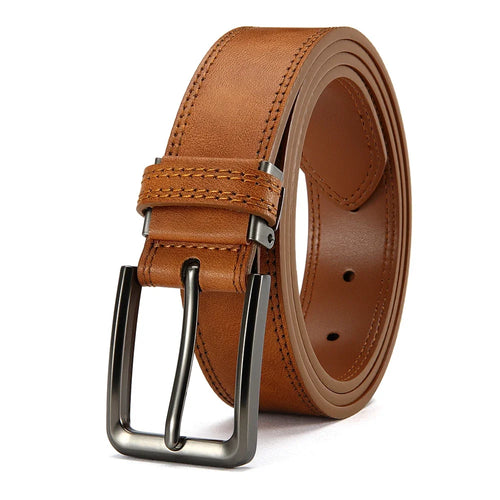 Men Belts High Quality Genuine Leather LONG Large Pin Buckle Metal