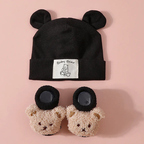 1Set Winter Bear Baby Warm Hats Socks For Newborn Autumn New Soft