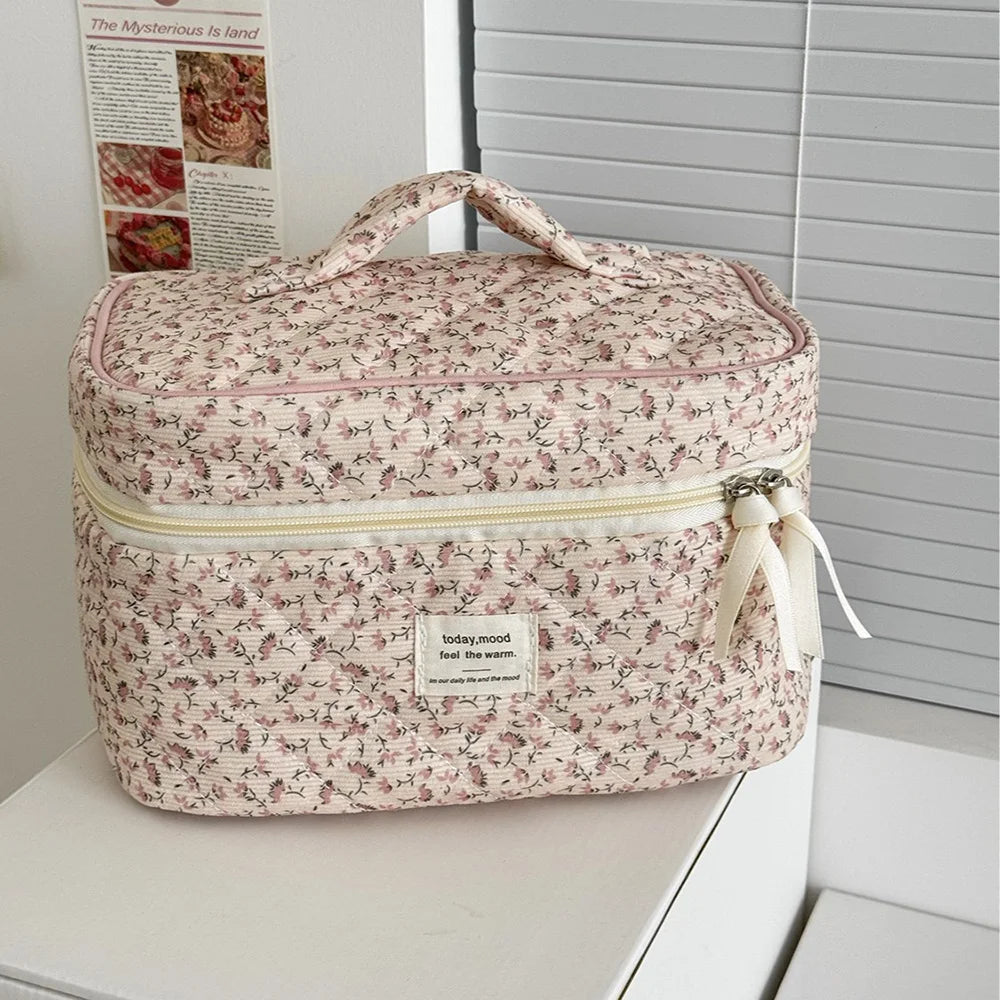 Vintage Women Floral Print Cosmetic Pouch Handbag Travel Orgainzer
