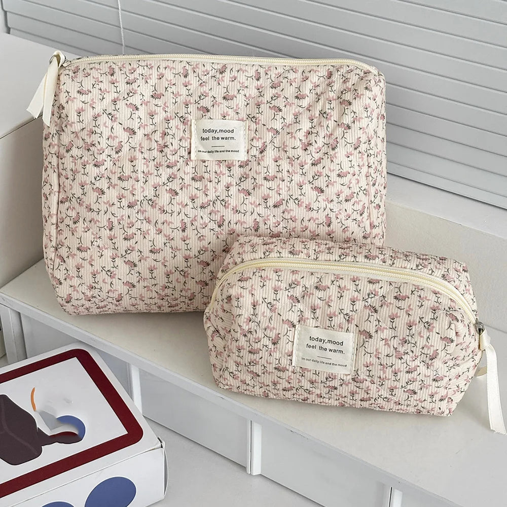 Vintage Women Floral Print Cosmetic Pouch Handbag Travel Orgainzer