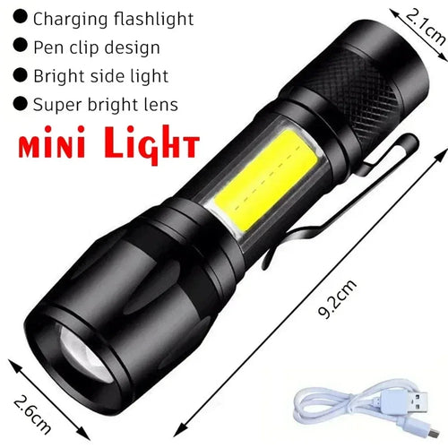 Powerful LED Zoomable Tactical Flashlight USB Rechargeable Emergency