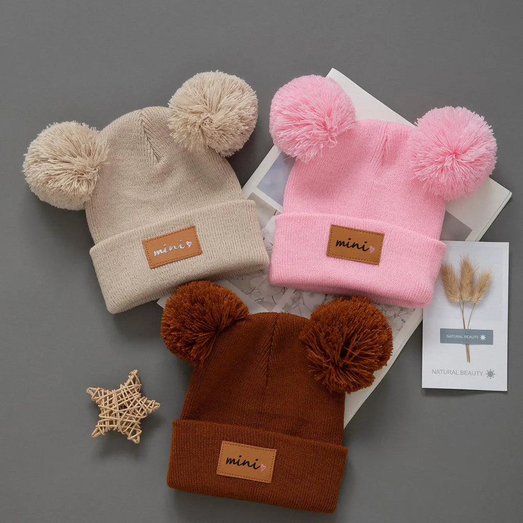 3pcs Kids Knitted Bonnet Bebe Newborn Baby Hat Pompom Cute Winter Hat