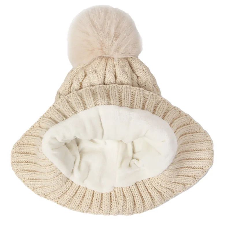 3Pcs Children Knitted Hat Scarf Gloves Set Fleece Lining Warm Kids