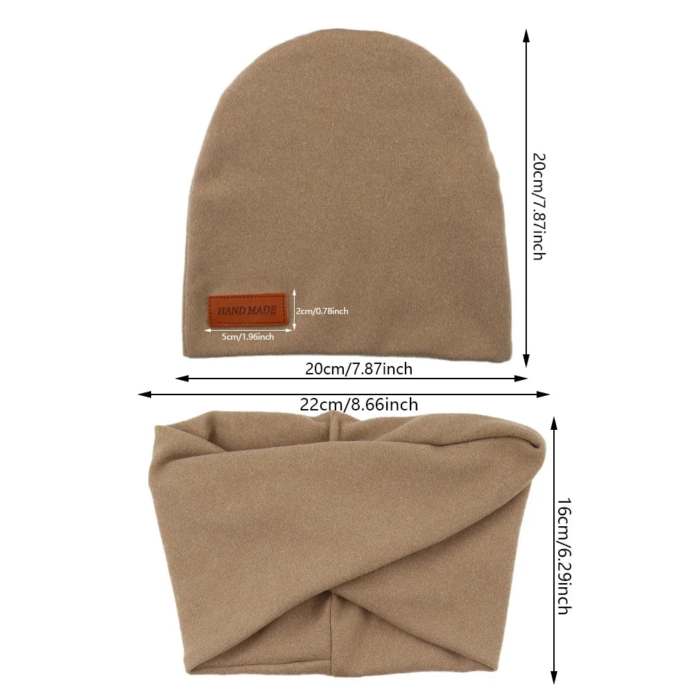 2Pcs/Lot Faux Cashmere Baby Turban Hats Scarf Set Newborn Kids Leather