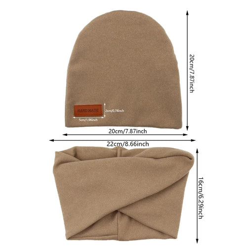 2Pcs/Lot Faux Cashmere Baby Turban Hats Scarf Set Newborn Kids Leather