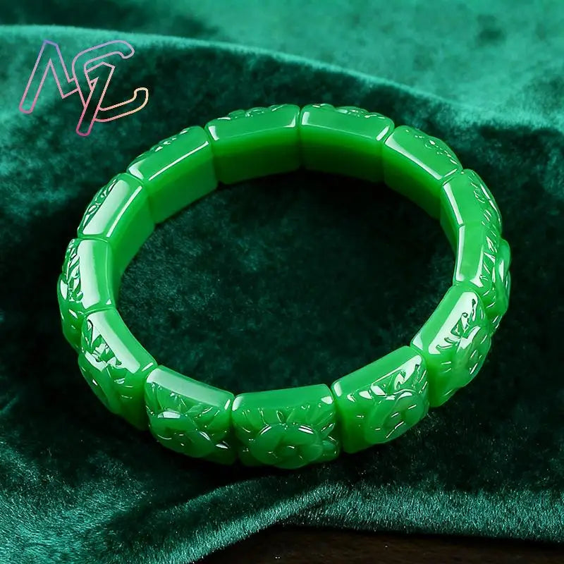 Real Jade Flower Bracelet Bangle Designer Vintage Natural Jewelry