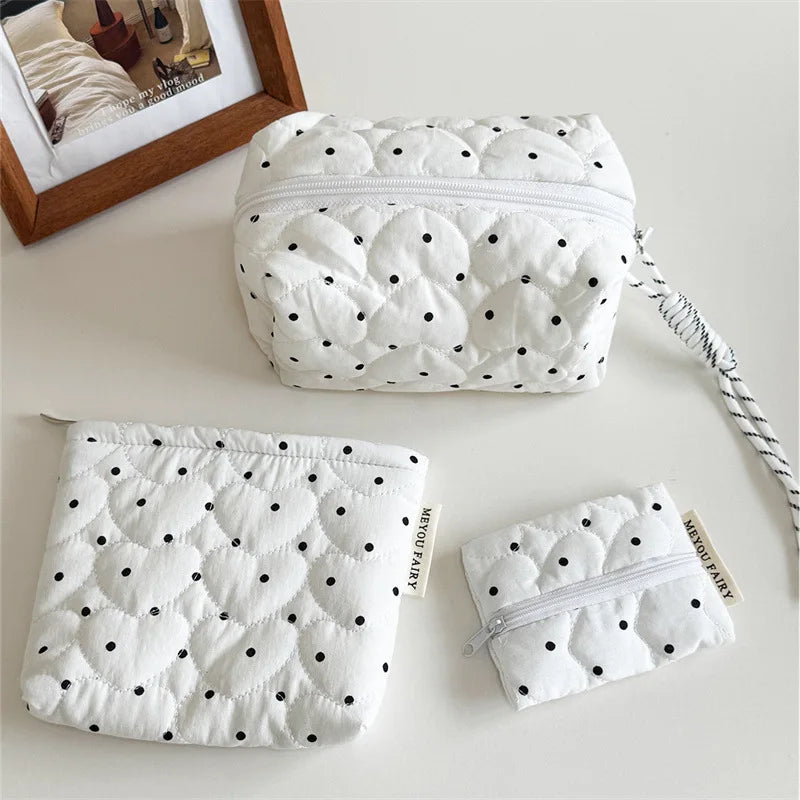 Quilted Dot Makeup Bag for Women Girl Small Large Lipstick Brush