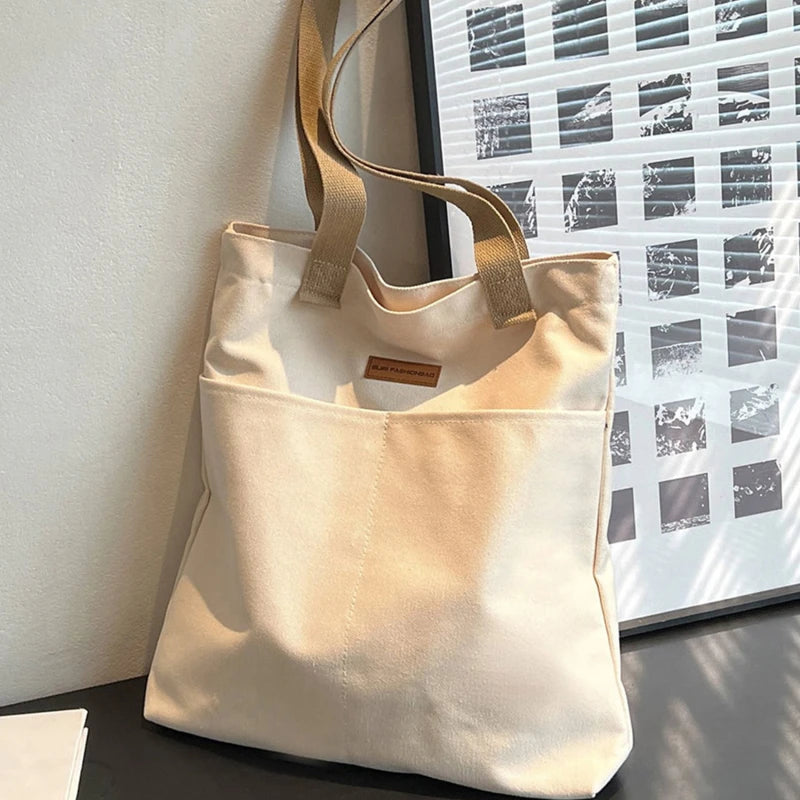 Women Canvas Tote Bag Solid Color Designer Ladies Casual Handbag