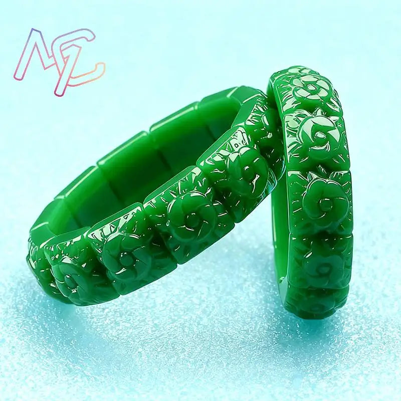 Real Jade Flower Bracelet Bangle Designer Vintage Natural Jewelry