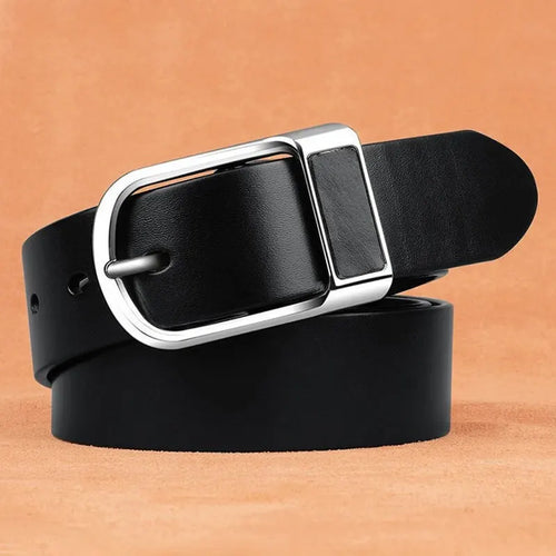 Genuine Leather For Men's High Quality Buckle Jeans Cowskin Casual