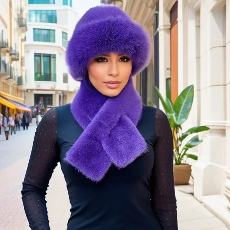 Luxury Faux Fur Hat & Scarf Set - Warm Elegant Versatile for Winter