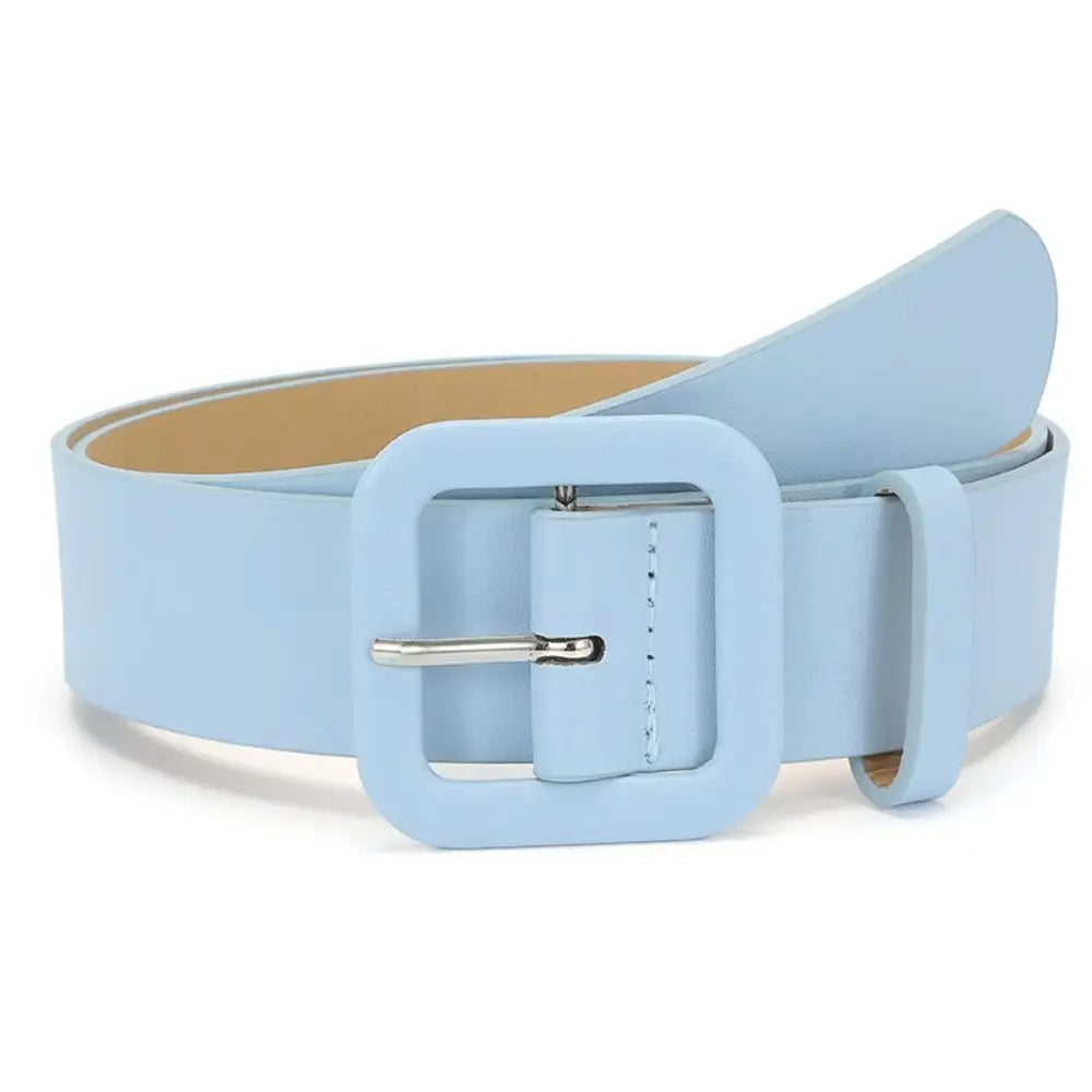 Fashion Women Leather Belt Candy Color Square Buckle Waistband Luxury