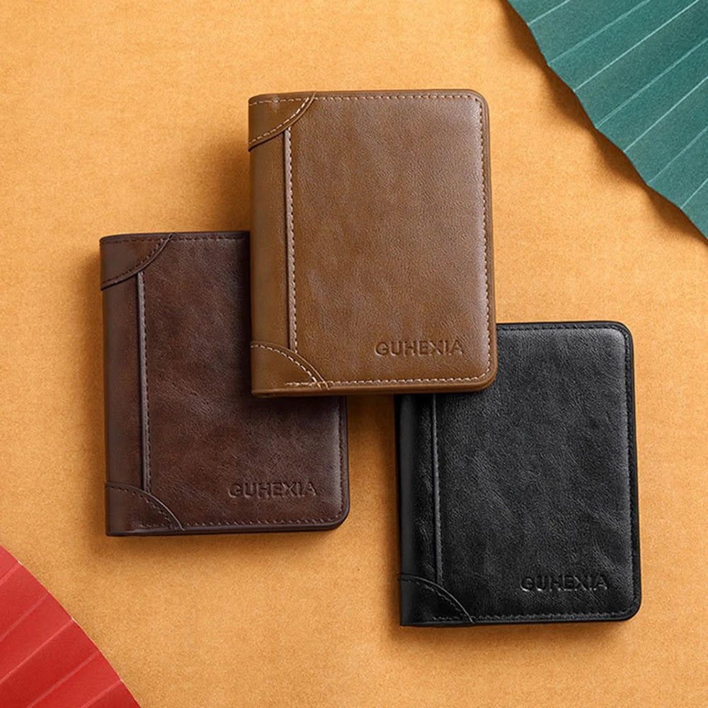 PU Leather RFID Wallet Men Slim Vertical Wallets Black Thin Short ID
