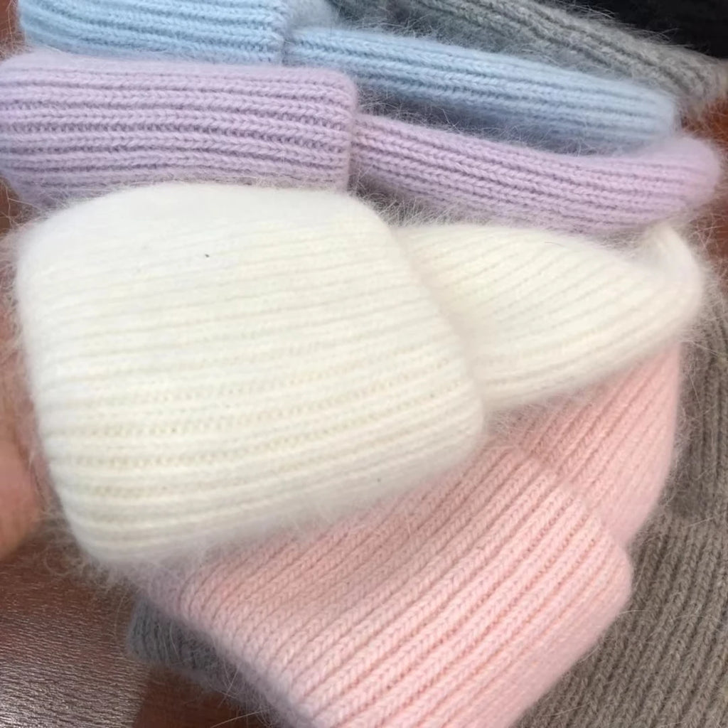 Winter Warm Rabbit Hair Hoodie Women's Knitted Hat Versatile Knitted
