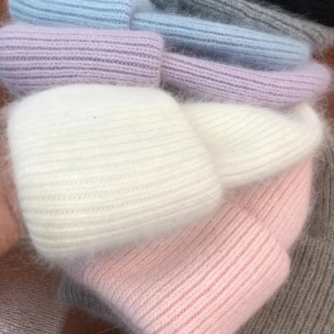 Winter Warm Rabbit Hair Hoodie Women's Knitted Hat Versatile Knitted
