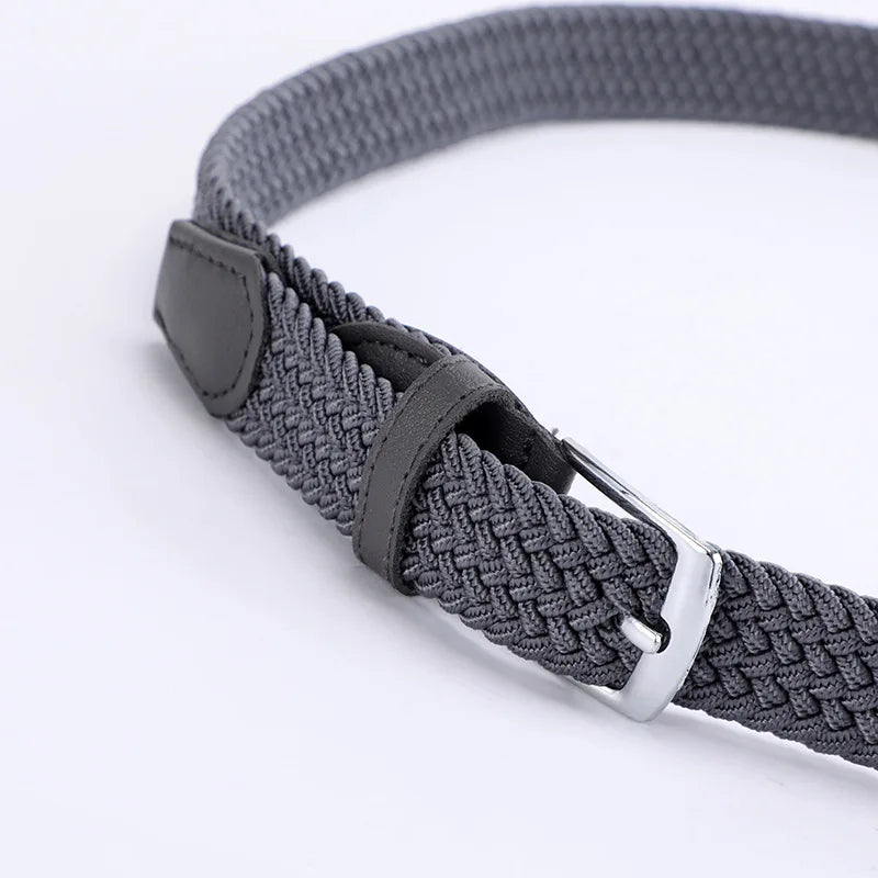Solid Color Elastic Woven Belt, Casual Men's Hole-Free Elastic Canvas