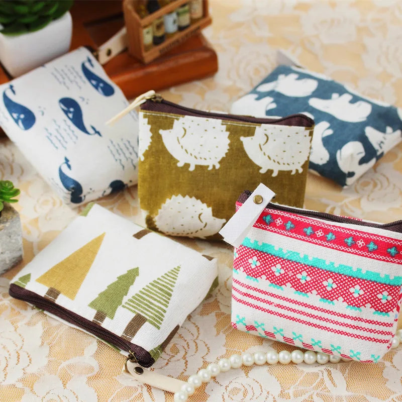 Fashion Flower Pattern Coin Purses Small Fresh Canvas Coin Wallet Lady