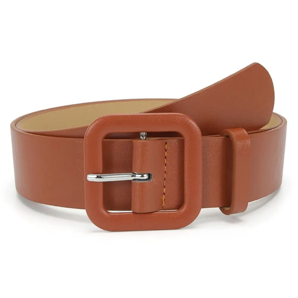 Fashion Women Leather Belt Candy Color Square Buckle Waistband Luxury