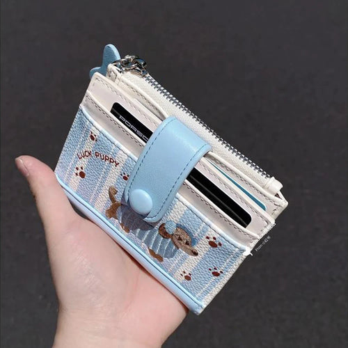 Women Cute Cartoon Embroidery Sausage Dog Wallet Zipper Coin Purse