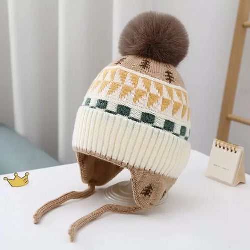 Ear Protection Baby Beanie Caps with Earflaps Soft Warm Pom Pom Winter