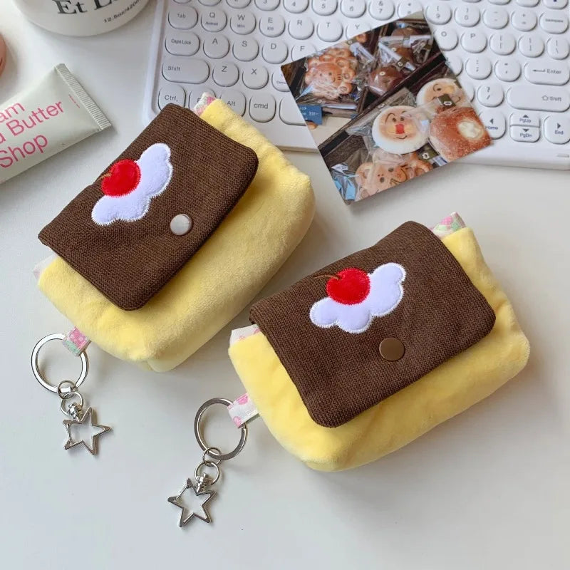 Multifunctional Small Pouch for Girls Cute Cherry Pudding Plush Coin