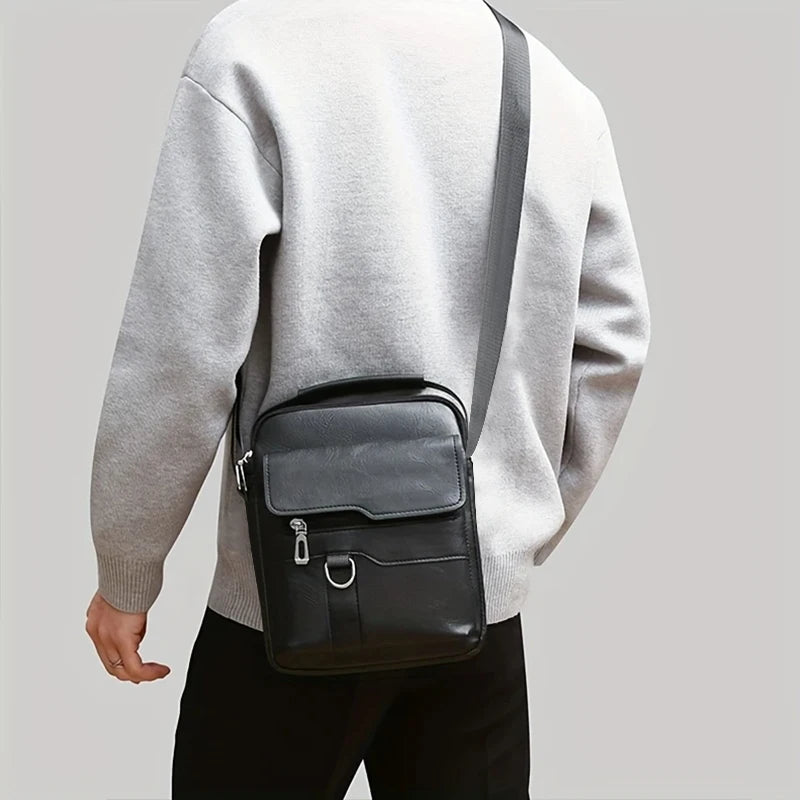 Multi-Purpose Men's Shoulder Bag for Work, PU Crossbody Briefcase with
