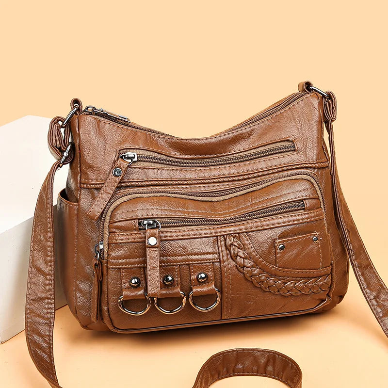Vintage PU Crossbody Bag, Retro Multi Layer Shoulder Bag, Women's