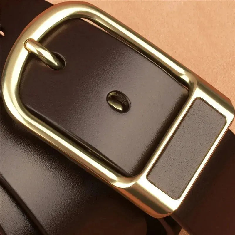 Genuine Leather For Men's High Quality Buckle Jeans Cowskin Casual