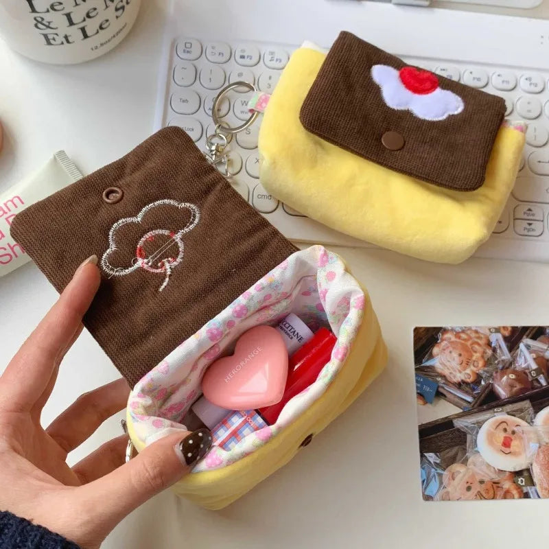 Multifunctional Small Pouch for Girls Cute Cherry Pudding Plush Coin