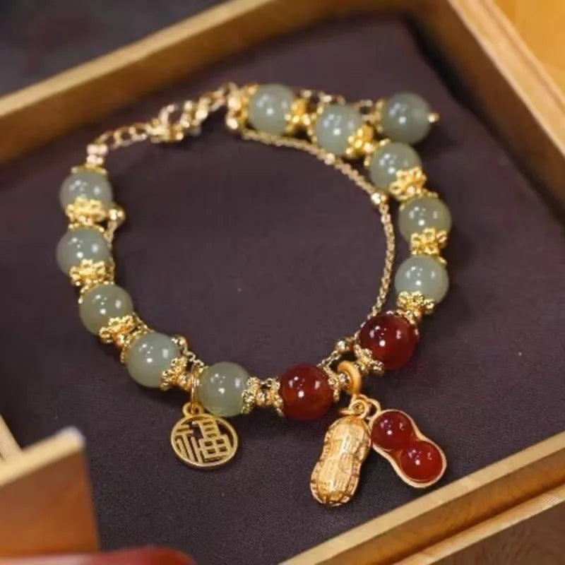Natural Real Jade Peanut Bracelet Charm Jewelry Designer Bangle