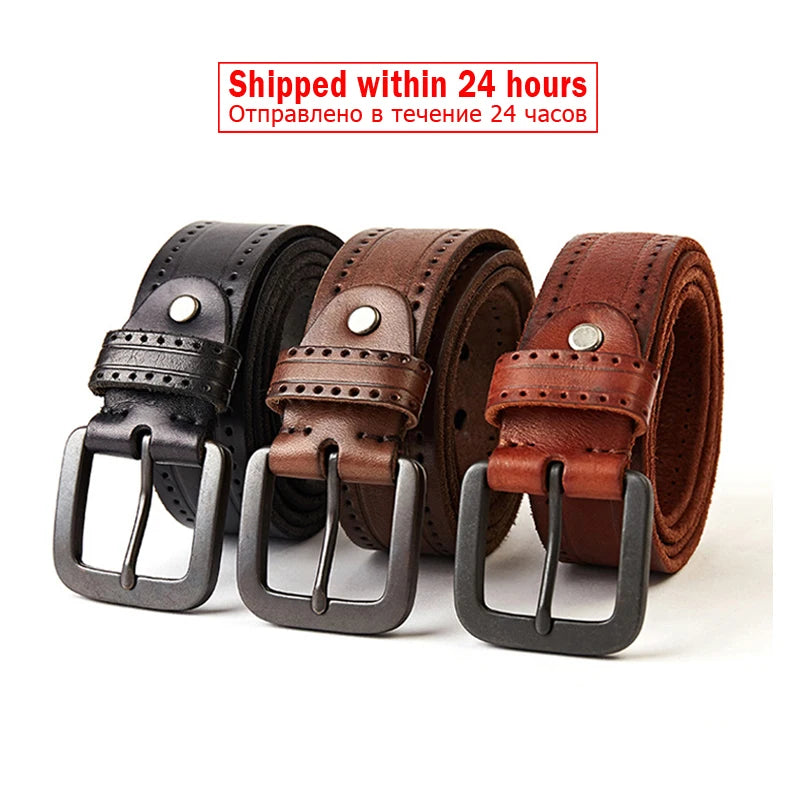 MEDYLA Natural Leather Belt Men's Hard Metal Matte Buckle Men's