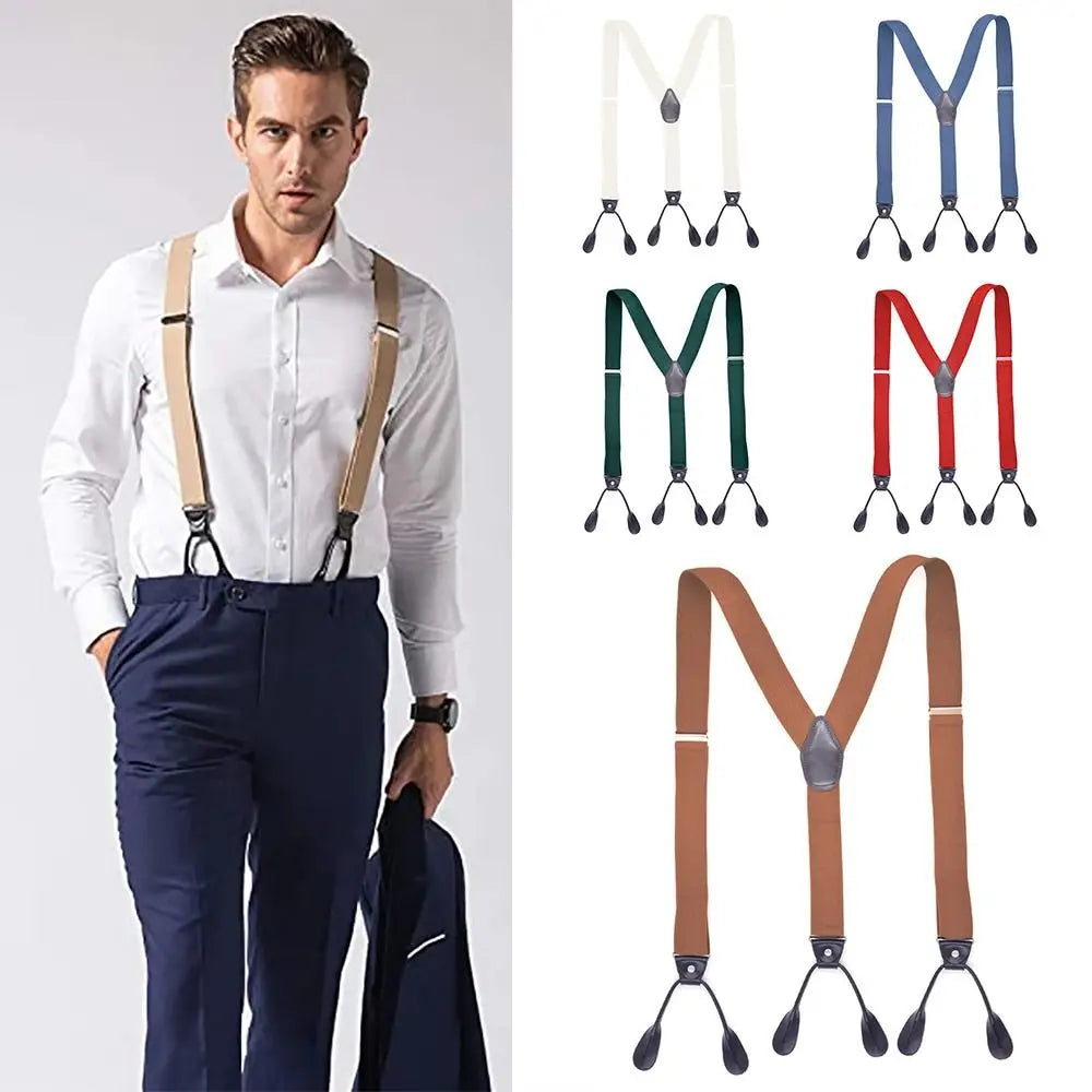 Men Women Adult Vintage Suspenders Leather Trimmed Button End Y Back